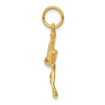 14k Yellow Gold Textured Solid Stork Charm Pendant