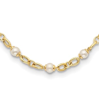 14K Yellow Gold Freshwater Cultured Pearl and Chain 18 Inch Necklace