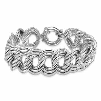 Rhodium Over Sterling Silver Polished 20mm Triple Circle Link Bracelet