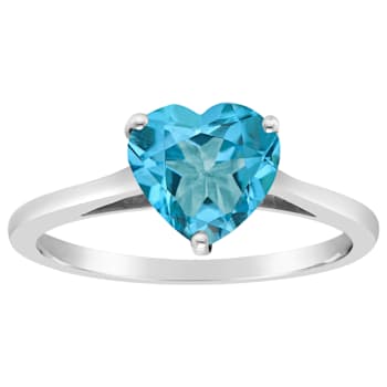 8mm Heart Shape Swiss Blue Topaz Rhodium Over Sterling Silver Ring