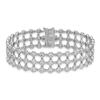 18K White Gold Diamond 3 Row 7.25-inch Bracelet 6.23ctw