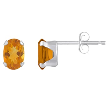 6x4mm Oval Citrine Rhodium Over 10k White Gold Stud Earrings