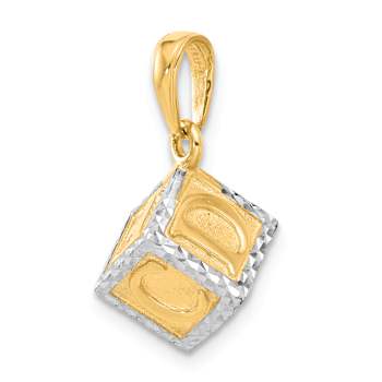 14k Two-tone Gold 3D Diamond-Cut, Brushed Baby Letter Block Pendant