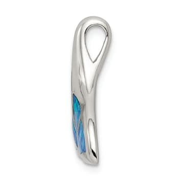 Rhodium Over Sterling Silver Lab Created Blue Opal Whale Tail Chain
Slide Pendant
