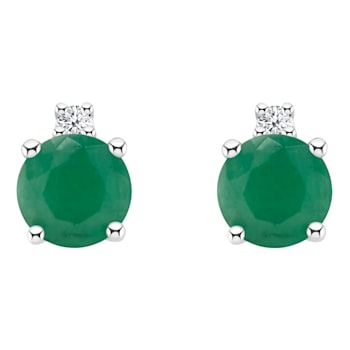 4mm Round Emerald with Diamond Accents 14k White Gold Stud Earrings