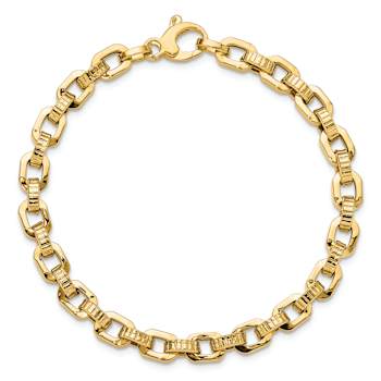14k Yellow Gold 5.77mm Polished and Textured Fancy Link Bracelet