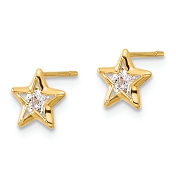 14k Yellow Gold Cubic Zirconia Star Stud Earrings