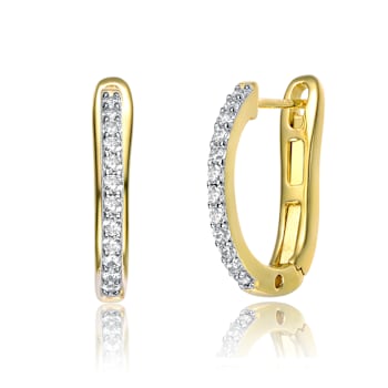 Pave CZ U-Shaped Hoop Earrings In 14K Gold Over Brass
