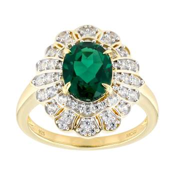 Lab-Created Emerald And White Zircon Ring In 18K Gold Over Sterling
Silver 2.23ctw