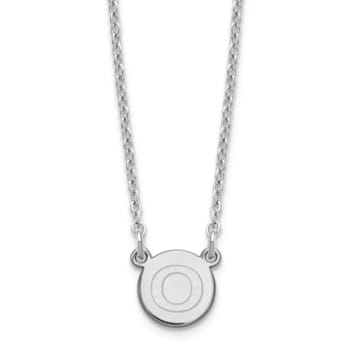 Rhodium Over Sterling Silver Tiny Circle Block Letter O  Initial Necklace