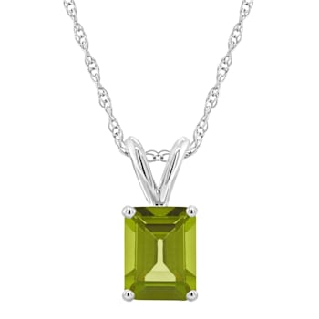 8x6mm Emerald Cut Peridot 14k White Gold Pendant With Chain
