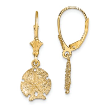 14k Yellow Gold Textured Sand Dollar with Star Earrings