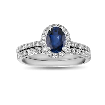 1.45ctw Sapphire and Diamond Engagement Ring with Band Ring in 14k White Gold