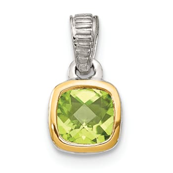 Rhodium Over Sterling Silver with 14k Accent Peridot Pendant