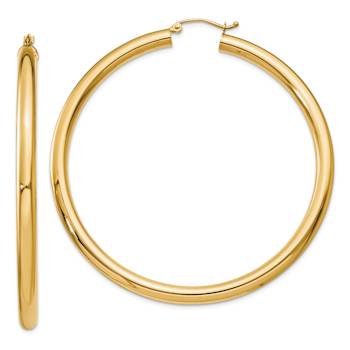 14k Yellow Gold 2 3/8" Polished Tube Hoop Earrings