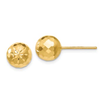 14k Yellow Gold 8mm Diamond-Cut Mirror Ball Stud Earrings