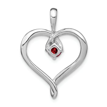 Rhodium Over 14k White Gold Garnet Heart Pendant