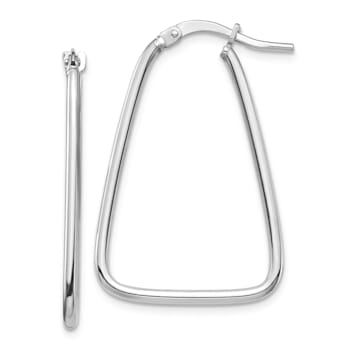 Rhodium Over 14K White Gold 1 3/16" Polished Triangle Dangle Hoop Earrings