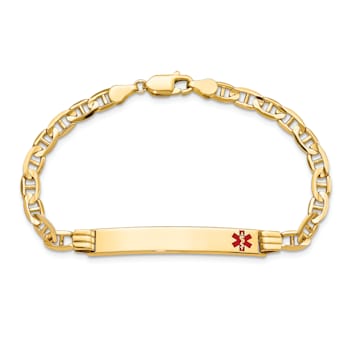 14k Yellow Gold Medical Red Enamel Mariner Link ID Bracelet