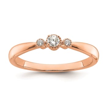 14K Rose Gold Petite Beaded Edge Round Diamond Ring 0.1ctw