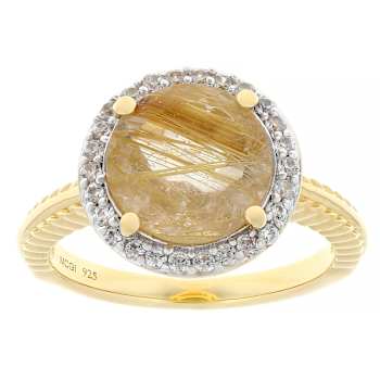 Golden Rutilated Quartz And White Zircon Ring In 18K Gold Over Sterling
Silver 3.73ctw