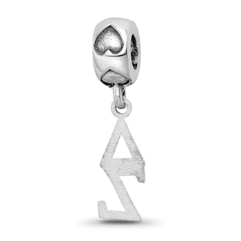 Rhodium Over Sterling Silver LogoArt Delta Zeta Vertical Letters on
Heart Bead