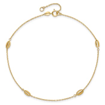 14K Yellow Gold Polished and Textured Station 9-inch Plus 1-inch
Extension Anklet