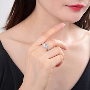 Round White Topaz Sterling Silver 3-Stone Engagement Style Ring, 3.48ctw