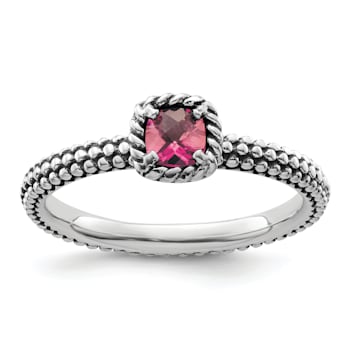 Sterling Silver Stackable Expressions Checker-cut Pink Tourmaline Ring 0.24ctw