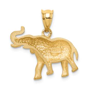 14k Yellow Gold Brushed and Diamond-Cut Elephant Pendant