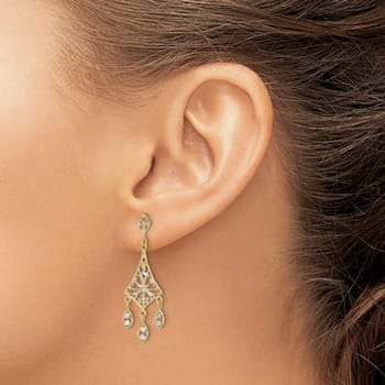 14K Yellow Gold and Rhodium Over 14K Yellow Gold Filigree Diamond-Cut
Chandelier Dangle Earrings