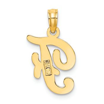 14k Yellow Gold Script Letter F Initial Pendant