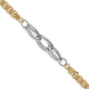 14K Two-tone Gold 7mm Diamond-Cut and Polished Fancy Link Bracelet
