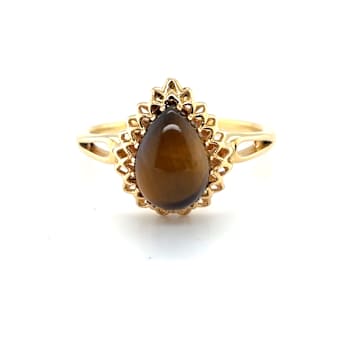 Golden Tiger Eye 10k Yellow Gold Over Sterling Silver Teardrop Ring