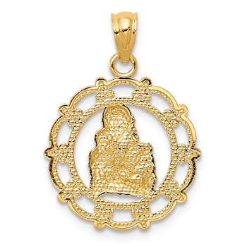 14k Two-tone Gold Textured Mother Holding Baby in Circle Pendant