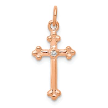 14K Rose Gold Small Diamond Budded Cross Pendant
