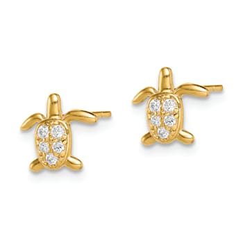14K Yellow Gold Cubic Zirconia Turtle Post Earrings