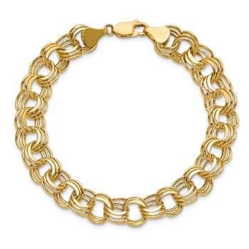 14k Yellow Gold 9.5mm Triple Link Charm Bracelet