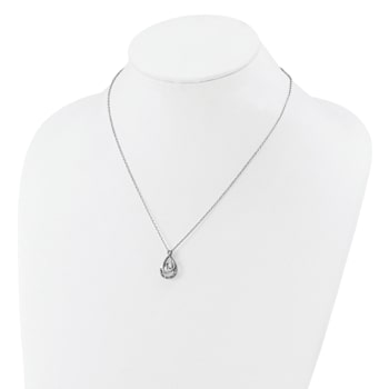 Rhodium Over Sterling Silver Polished Vibrant Cubic Zirconia Teardrop Necklace