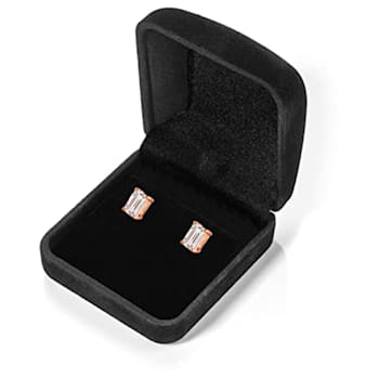 White Cubic Zirconia 14k Rose Gold Studs With Velvet Gift Box 0.50ctw