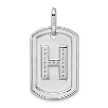 Rhodium Over 14k White Gold Diamond Initial H Dog Tag Charm