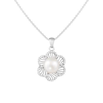 9-10mm Button White Cultured Freshwater Pearl and CZ Rhodium Over
Sterling Silver Pendant