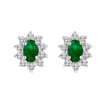 1.00ctw Emerald and Diamond Earrings in 14k White Gold