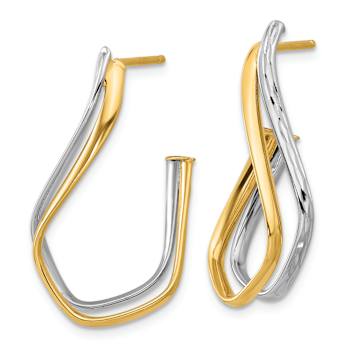 14k Yellow Gold and 14k White Gold Polished and Diamond-Cut 1 1/8"
Twisted J-Hoop Earrings
