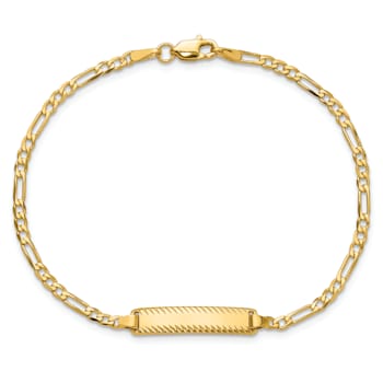 14k Yellow Gold Figaro Link Diamond-Cut ID Bracelet