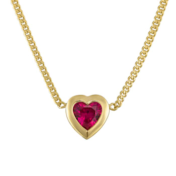 14K Yellow Gold Over Sterling Silver Lab Created Ruby Heart Curb Chain
Necklace 1.2ctw