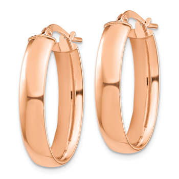 14k Rose Gold 1/1" High Polished Oval Hoop Earrings