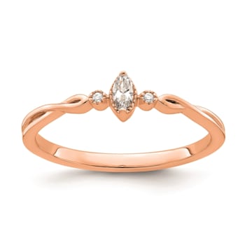 14K Rose Gold Petite Beaded Edge Marquise Diamond Ring 0.09ctw