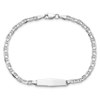 Rhodium Over 14k White Gold Soft Diamond Shape Mariner Link ID Bracelet