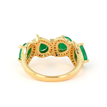 Emerald and Diamond 18K Yellow Gold over Sterling Silver Ring 2.71ctw